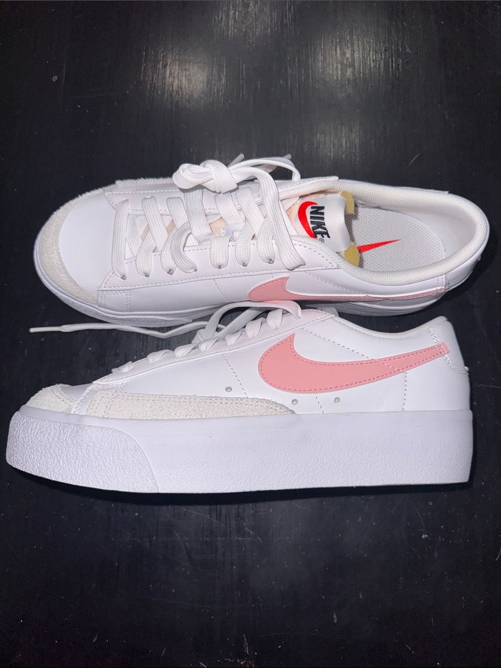 NIKE blazer platform sneaker. size  women’s 8.5. pink swoosh. leather upper.